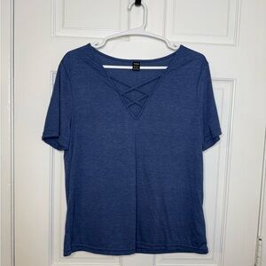 SHEIN Navy Short Sleeve Tee with Crisscross Detail